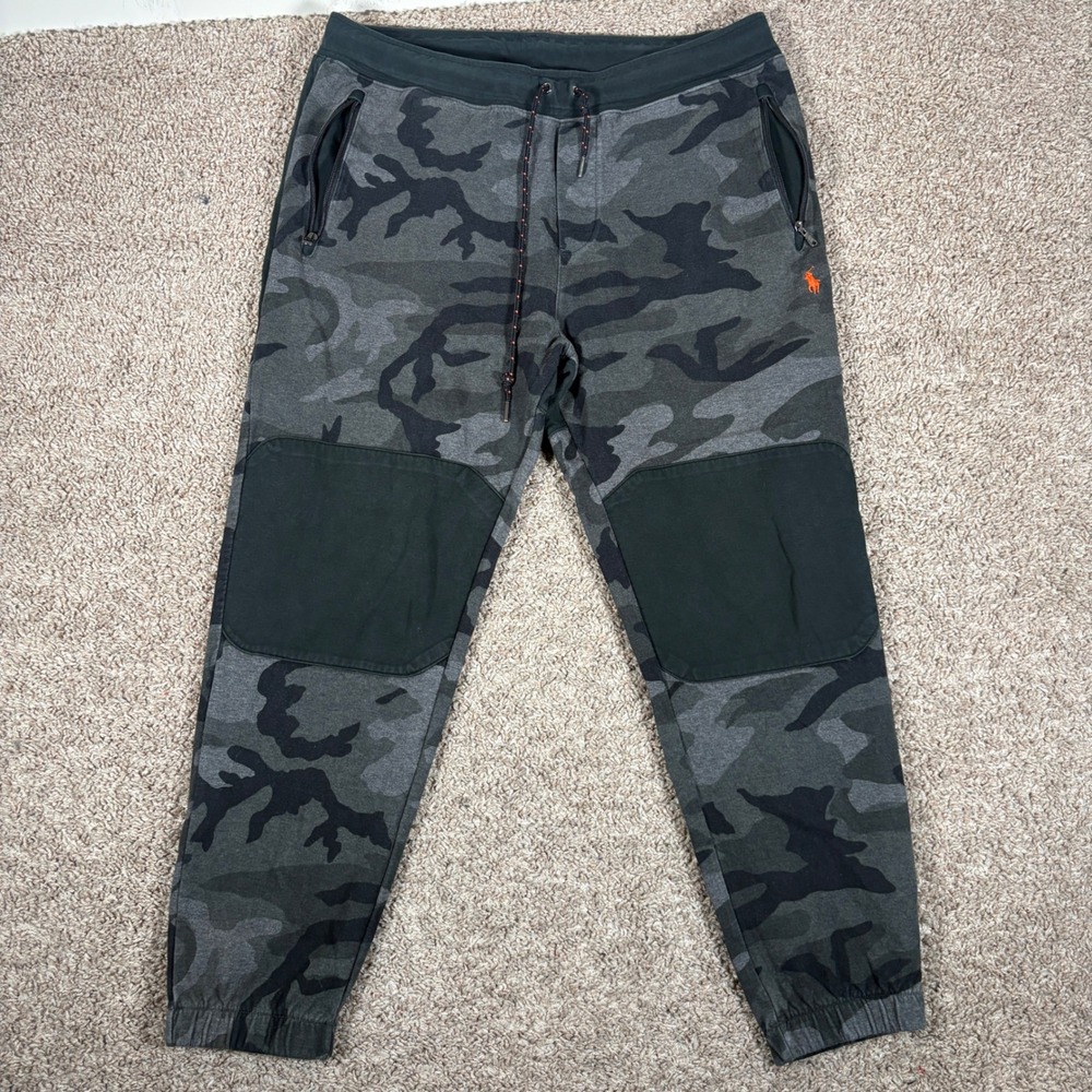Polo Ralph Lauren Men XL Camo Joggers Reinforced Knee RL67 Gray Black Orange